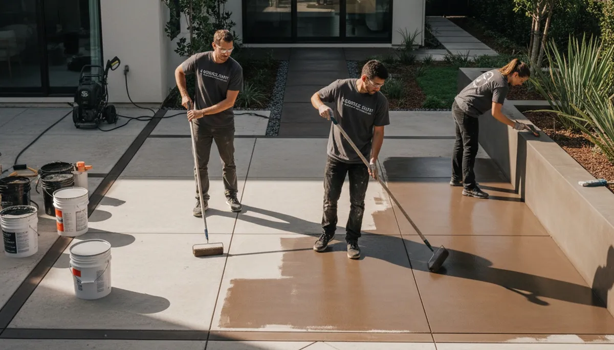 Professional concrete staining on Charleston SC patio with durable, weather-resistant floor coating