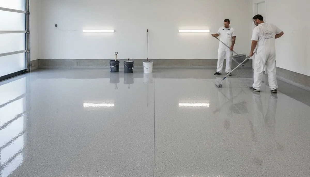 Epoxy garage floor coating in Charleston SC with durable, glossy finish by local painting professionals