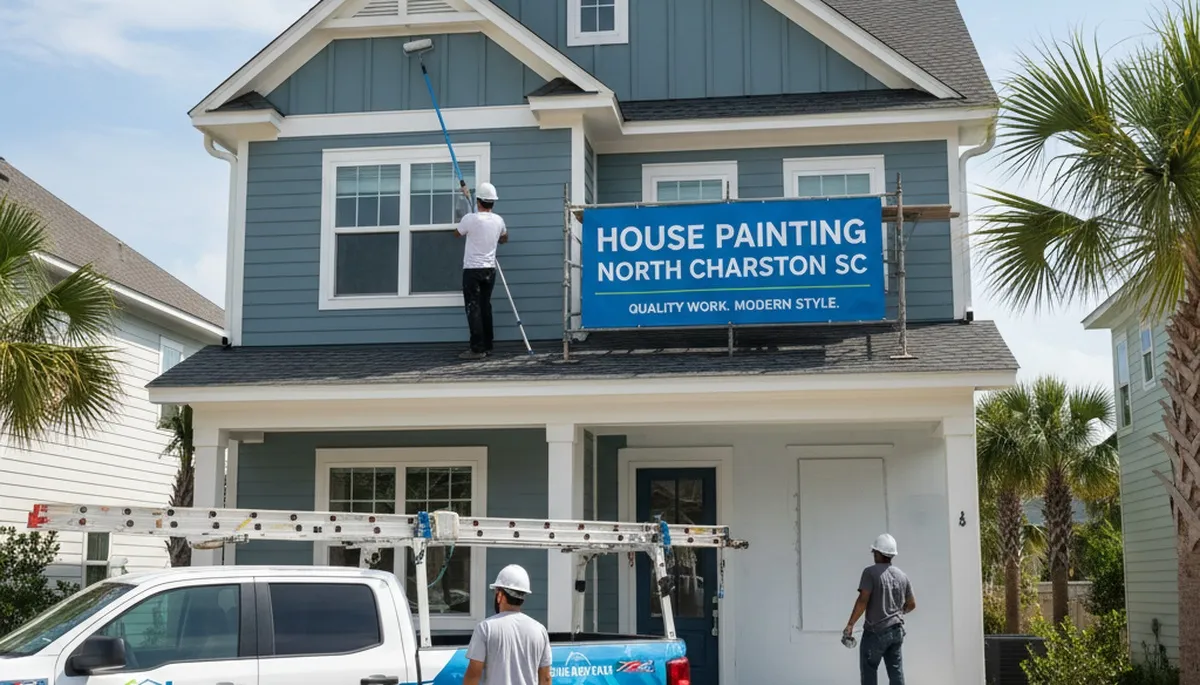Professional house painters working on residential exterior in Charleston SC