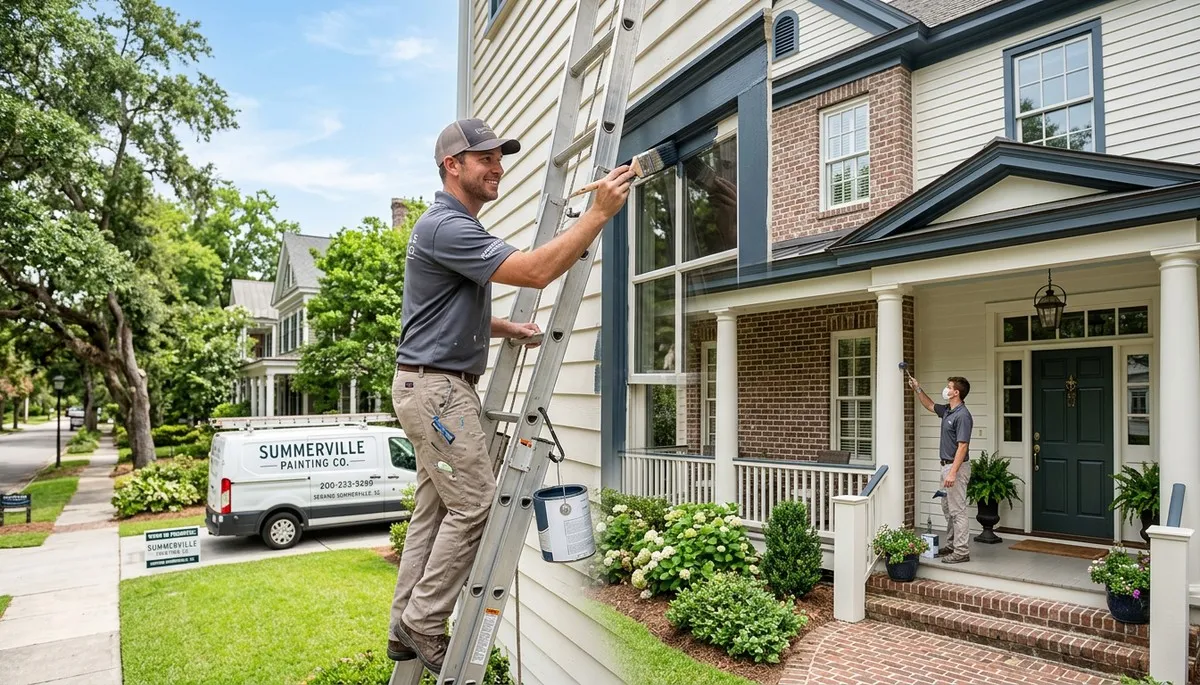 Professional house painters finishing exterior home in Charleston, SC