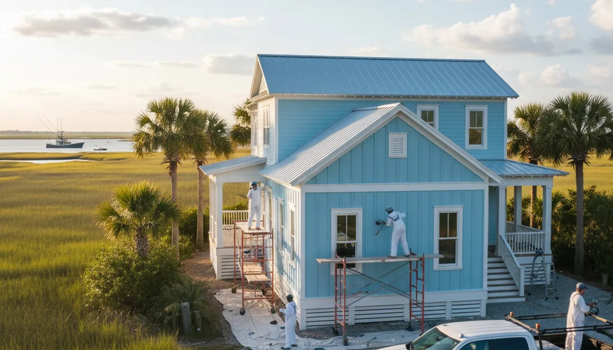 Charleston, SC house painting company team preparing a home exterior for professional painting