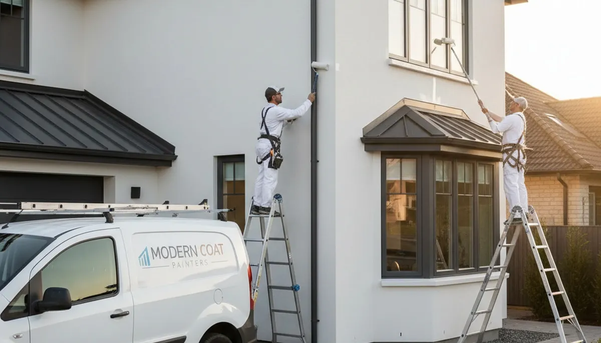 Professional trim and fascia painting on Charleston SC coastal home exterior by expert painters